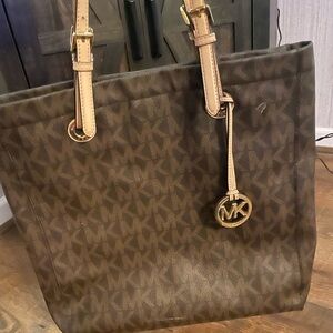 Michael Kors Brown Signature Tote with Gold Accents
